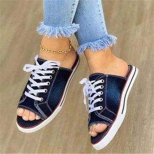 Women Slippers Summer Hollow Out Breathable Slippers Sandals Flat Women Canvas C
